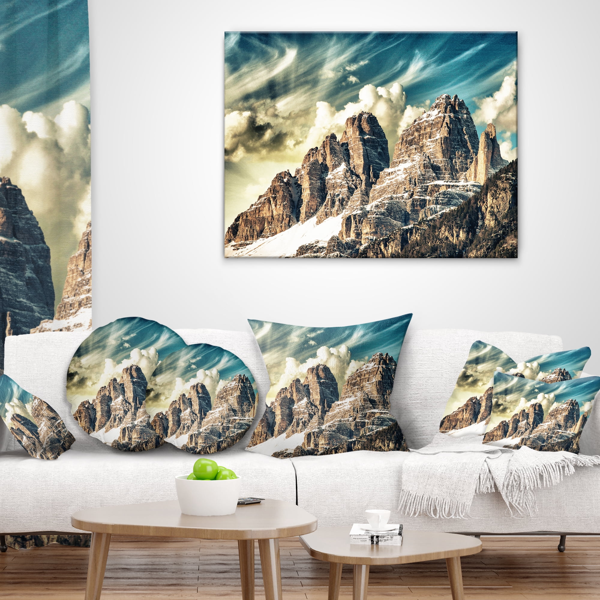Designart High Peaks of Dolomites - Landscape Photo Throw Pillow - 12x20