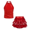 thumbnail image 2 of TiaoBug Kids Girls Shiny Sequins Crop Top with Pleated Skirt Jazz Hip Hop Performance 2 Piece Dance Outfit Red 12, 2 of 5
