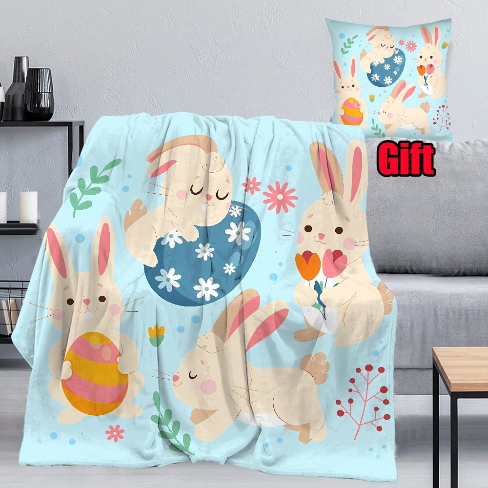 Spring Easter Throws Blanket With Pillow Case For Couch Sofa Office Cozy&Soft Plush Air