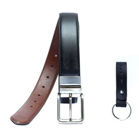- George Men's 35MM Wide Reversible Stretch Belt and Key Fob Gift Set