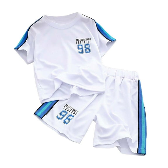 Boys and Toddlers' Summer Loose Athletic Mesh Shirt and Sports Shorts Set 4T Boys Clothes