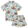 thumbnail image 2 of Silky Satin Kids' Pajama Set Breathable & Smooth Unisex Button-Down Pajamas Cute Otters in Various Poses, 2 of 8