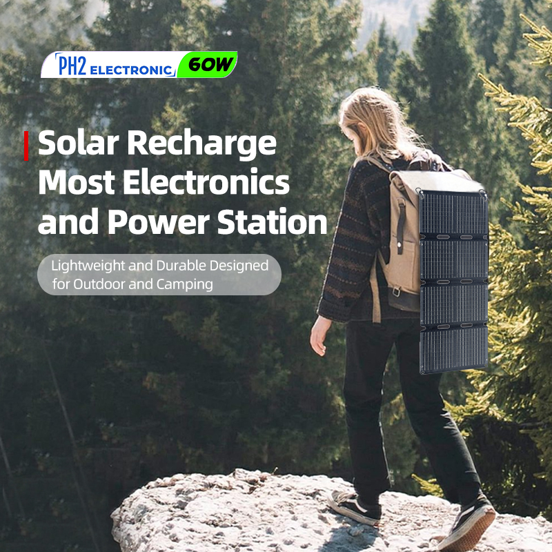 60w Portable Foldable Solar Panel Kit (18V,10.5x16inch,4lb),Solar Controller