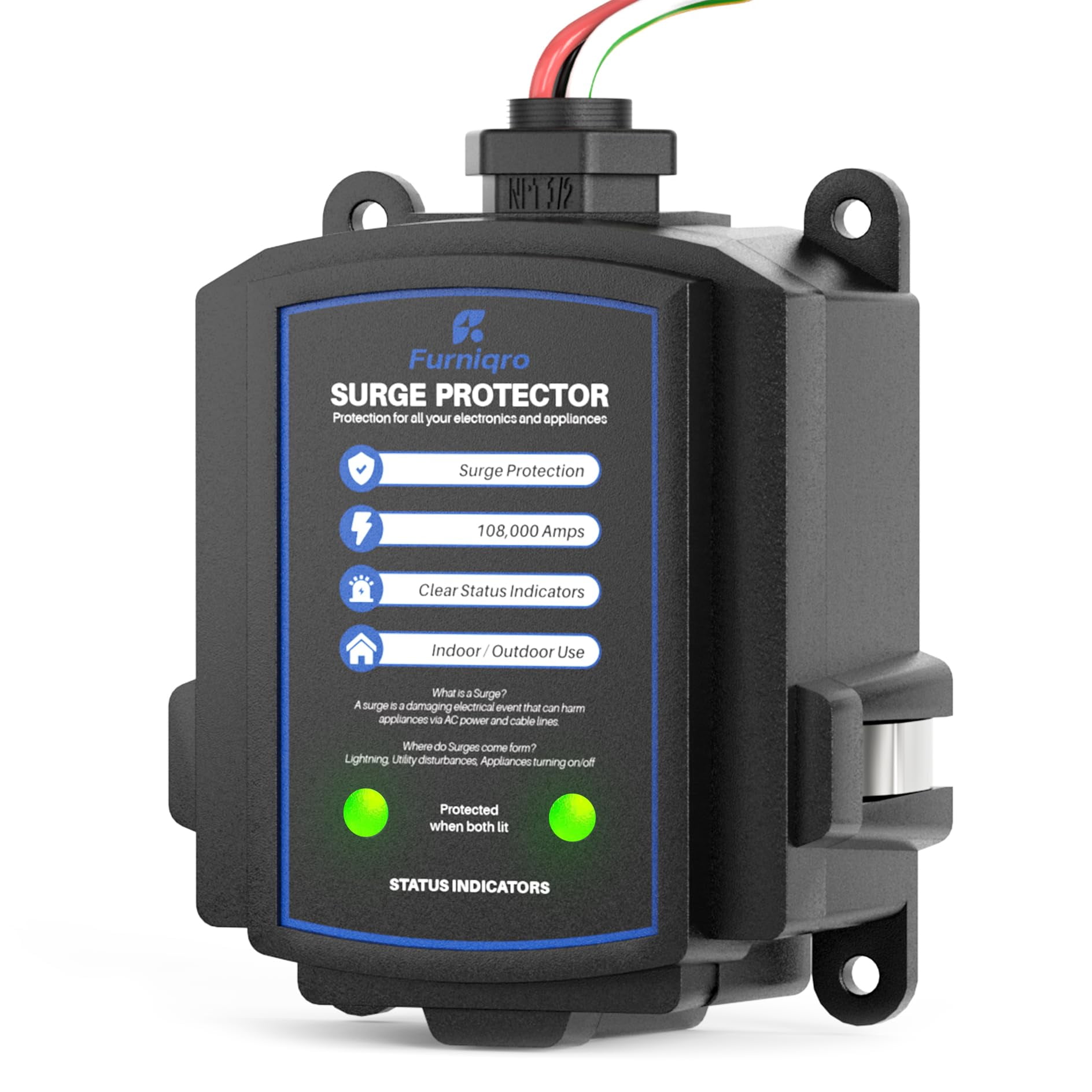 Furniqro FHSPD108S Whole House Surge Protector for 108,000 Amps, Ultimate Surge Protection, Whole Home Surge Protector for Indoor/Outdoor Use, 120/240V