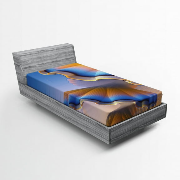 Ambesonne Digital Fitted Sheet, Sci Fi Shell, Twin Size, Blue Merigold