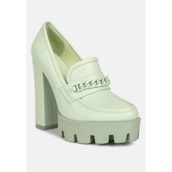 CORINNE Green Chain Embellished Chunky Loafers