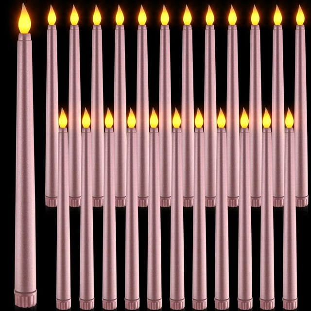 HSHDLDF 24 Packs Flameless Taper Candles Battery Operated 11 Inch Long Candle Light LED Flameless Candlesticks Fake Candles Flickering Tapered Candles for Valentine's Day, Wedding(Rose Gold)