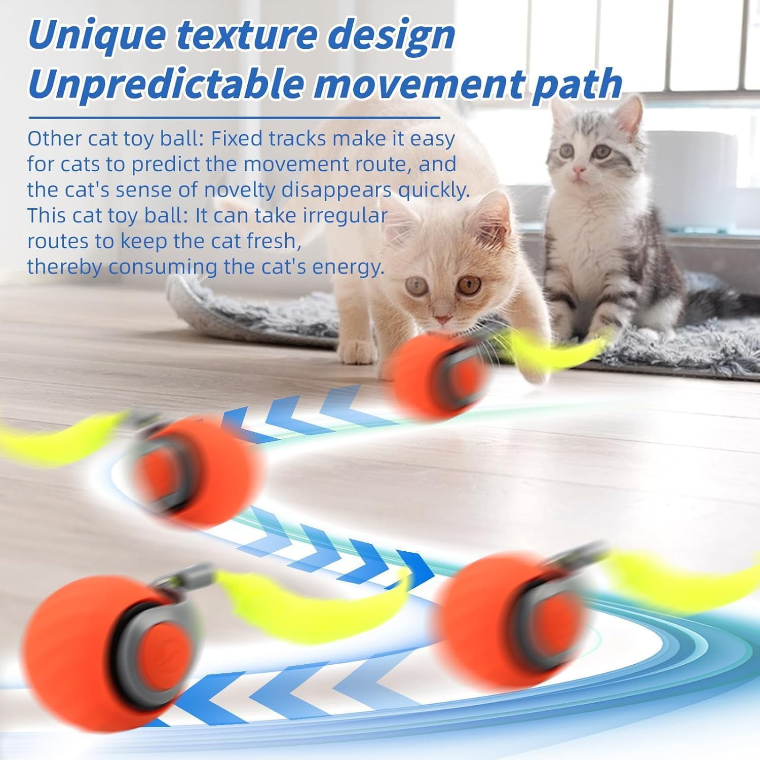 Speedy Tail 2.0, Automatic Moving Cat Toy Ball with Tail, Smart Interactive Cat Toy Ball, Two Speed Adjustment(Orange + Blue)