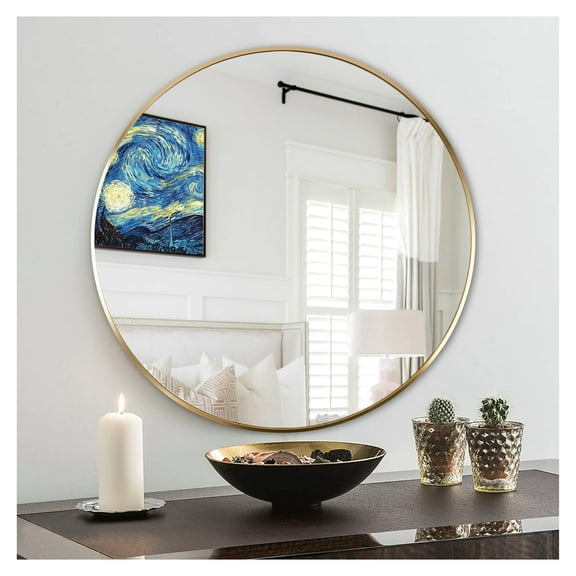 24 Inch Round Bathroom Mirror, Metal Framed Wall Mirror for Hallway, Bedroom - W2203P182026 - Modern Decorative Circle Mirror