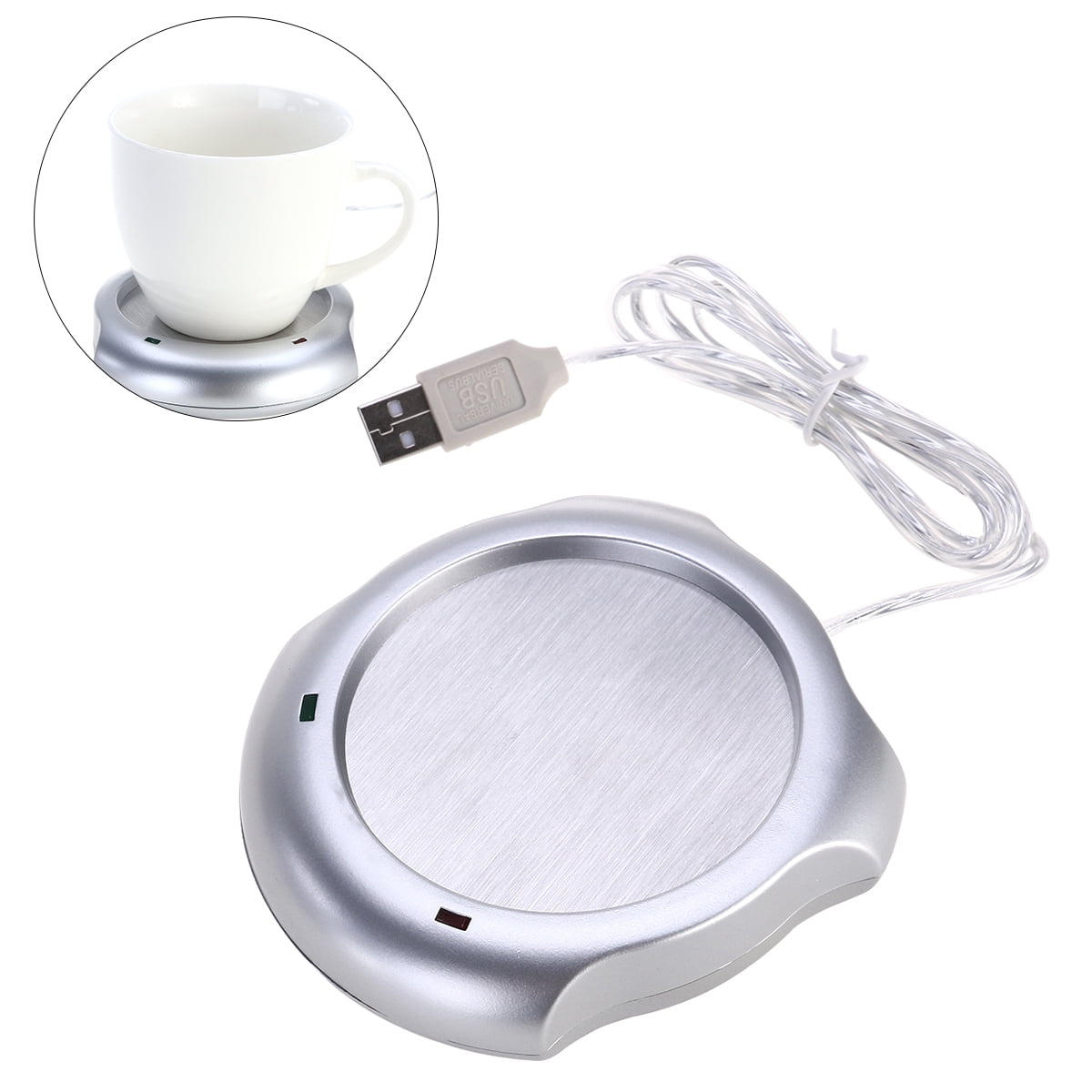 Etereauty Desktop USB Mug Warmer Electric Tea Coffee Cup Warmer Heater Plate for Desk, Size: 3.94 x 3.94 x 0.79, Silver