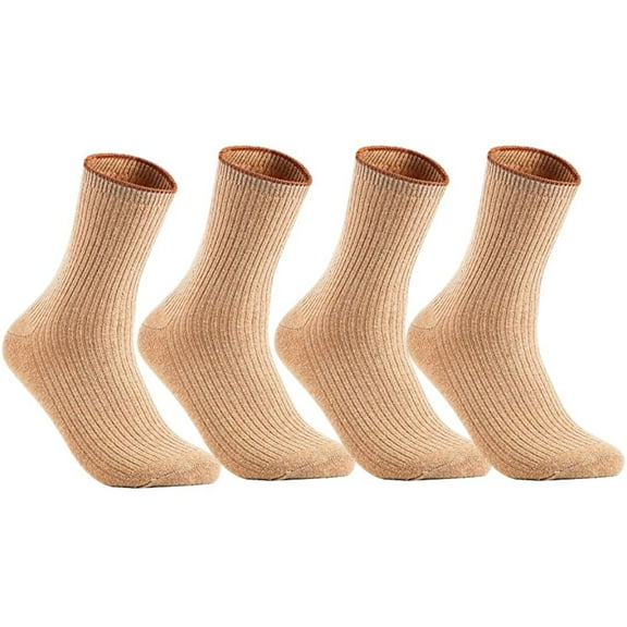 Lian LifeStyle Perfect Fit, and Cozy Women's 4 Pairs Wool Crew Socks For Healthy Feet With A Wide LW1612 Size 6-9 Beige