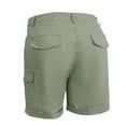 thumbnail image 3 of Cargo Shorts Women Elastic Mid Rise Outdoor Hiking Athletic Button Denim Knee Bermuda Plus Size Casual Lady Clothes W/Pockets Green XL 8" inseam, 3 of 7
