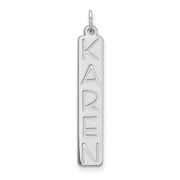 10k White Gold Large Vertical Personalized Bar Charm Pendant