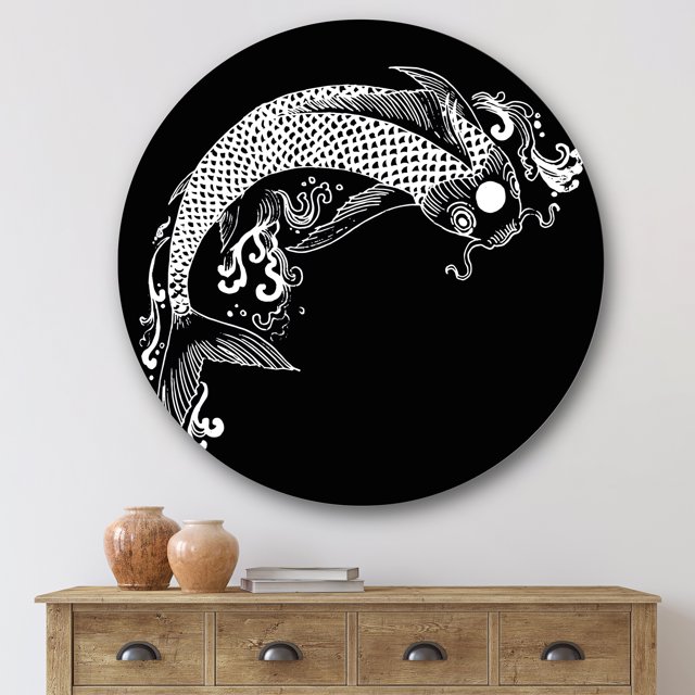 Designart - Chinoiserie Koi Fish I - Traditional Metal Circle Wall Art