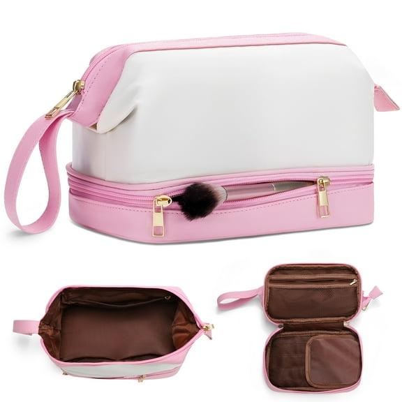 YOOLIFE Initial Makeup Bag for Women Travel Double Layer Cosmetic Bag Cute Makeup Bag Waterproof Toiletry Bag Personalized Gifts for Women