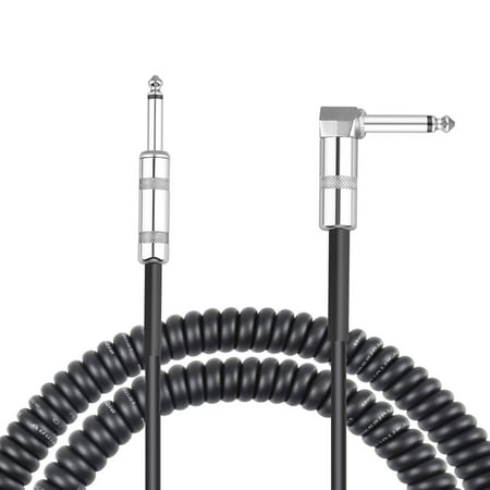 Straight to Right Angle Coiled 6.35mm Guitar Cable for Electric Guitar Bass Keyboard Stretchable Instrument (Best Coiled Guitar Cable)