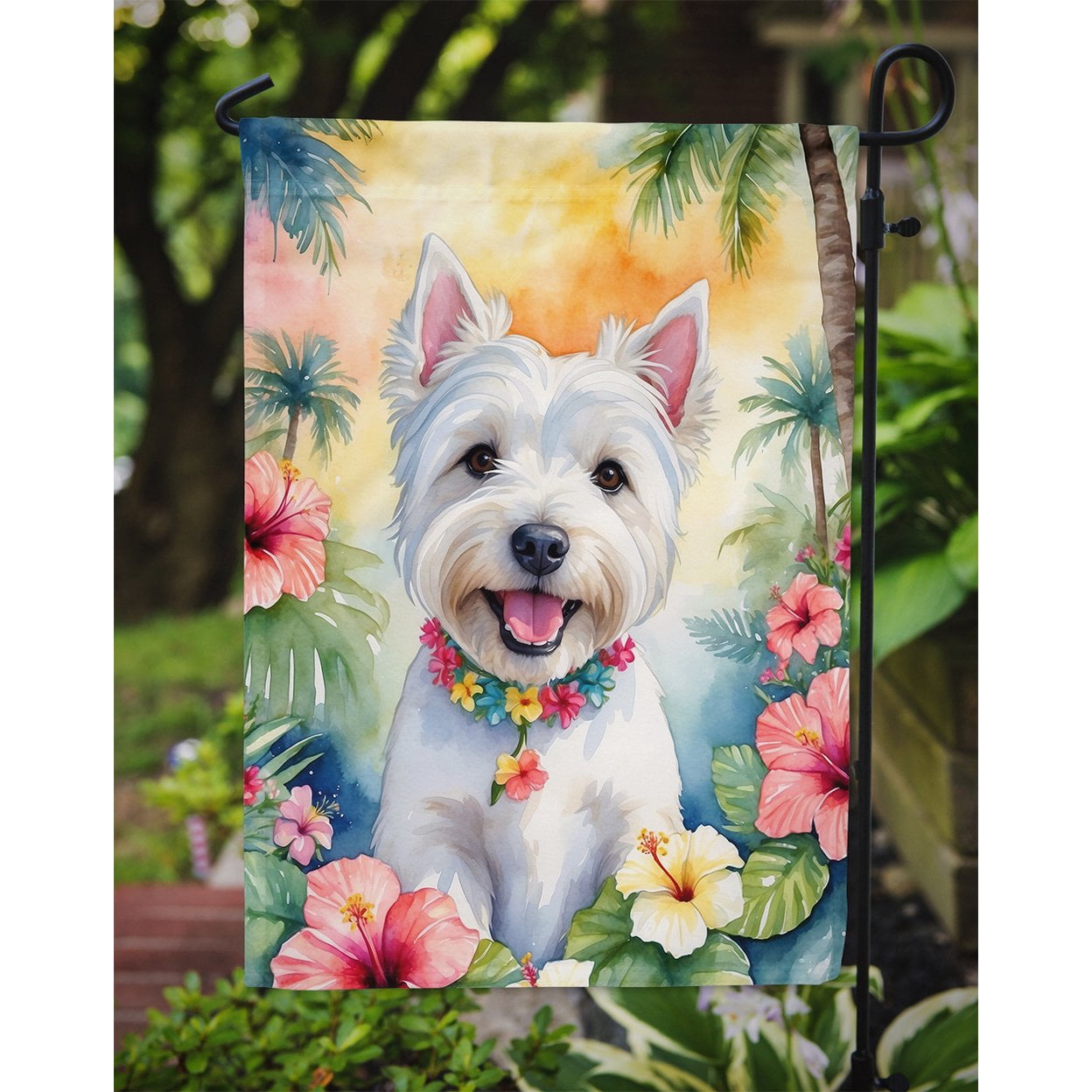 Westie Luau Garden Flag 11.25 in x 15.5 in