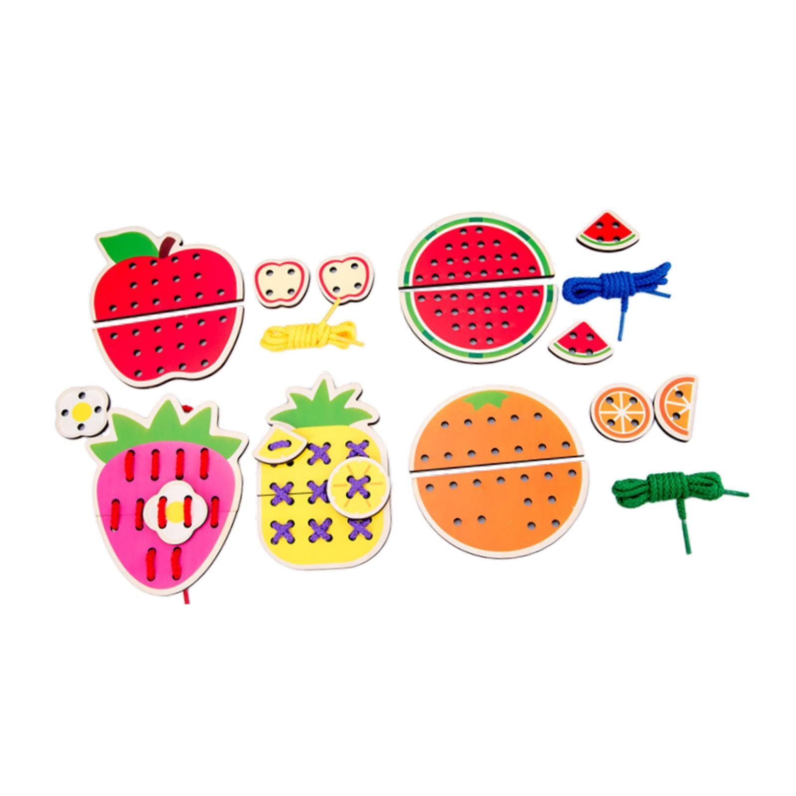 LeeQinersw Lacing Cards Gift for Boys Girls Early Development Threading Toys Sewing Kit Fruit