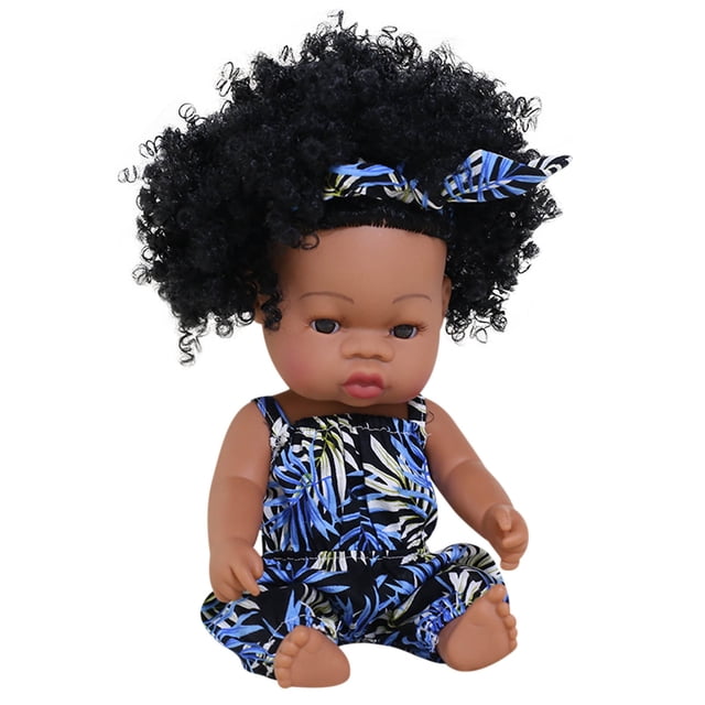 Baby Cute Curly Hair Sport Boys Black Baby Toy Doll Kids Gift Hooded With Cloth