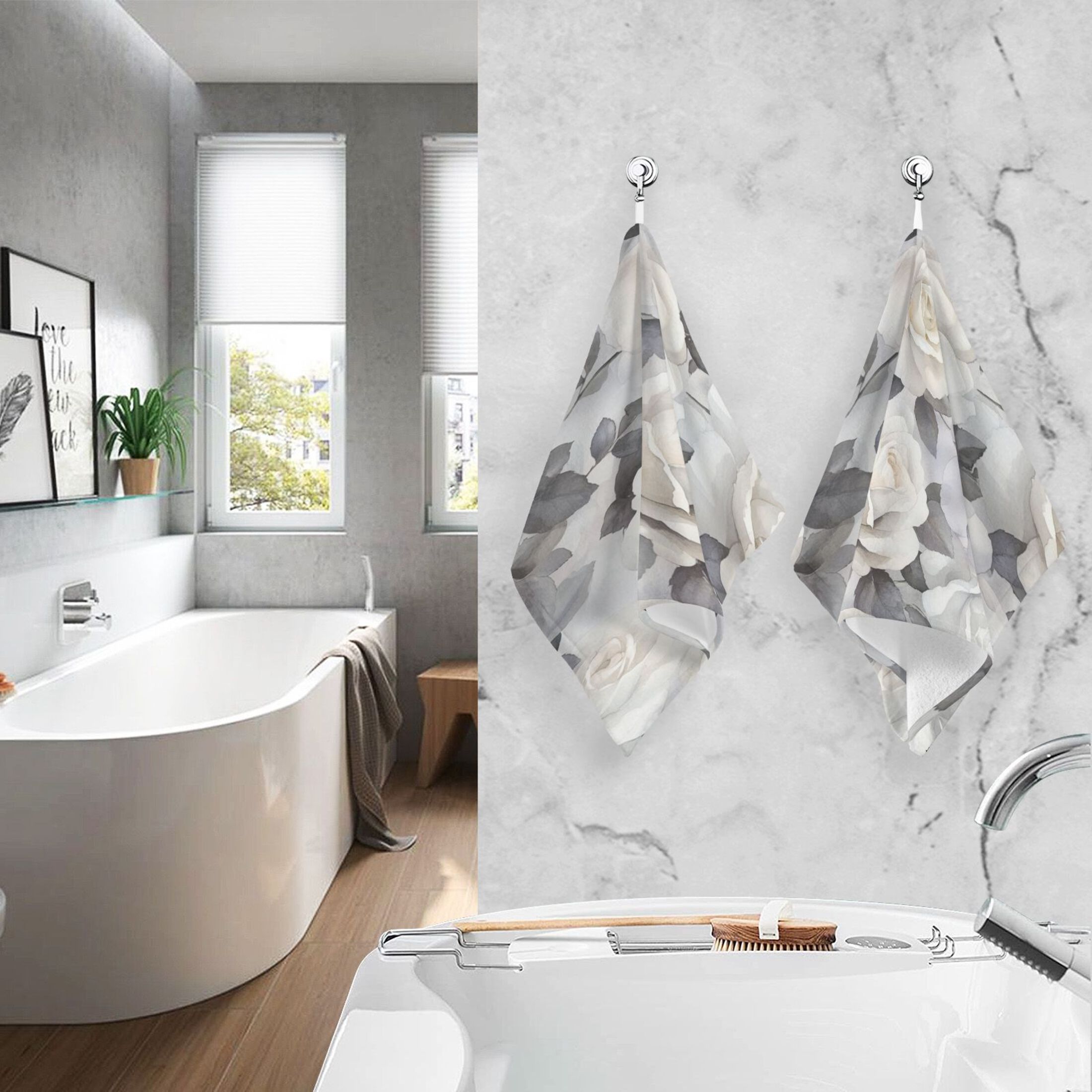 Cotton Towel Two-Piece 16x28 Inch One Sizex2 Face Towel Set Towel Set Cotton Hand Bath Towel Bathroom Beach White Roses Seamless