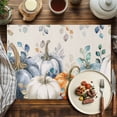 thumbnail image 4 of Fall Pumpkin Placemats Set of 6 Grass Green Eucalyptus Linen Texture Heat Insulated Linen Place Mats, Washable Stain-Proof Table Mats for Dining Tables Holiday Decor 13x19inch, 4 of 9