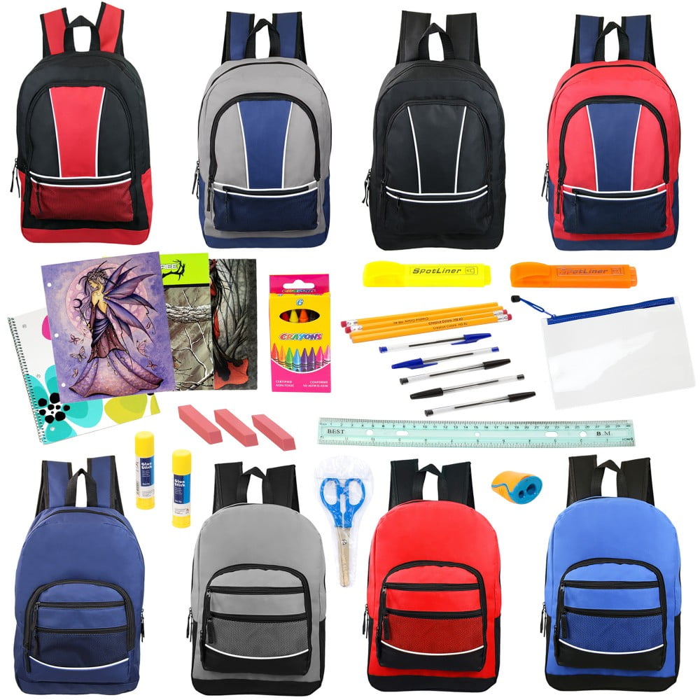 Moda West 17" Backpacks with 30 Piece School Supply Kit Bulk Case