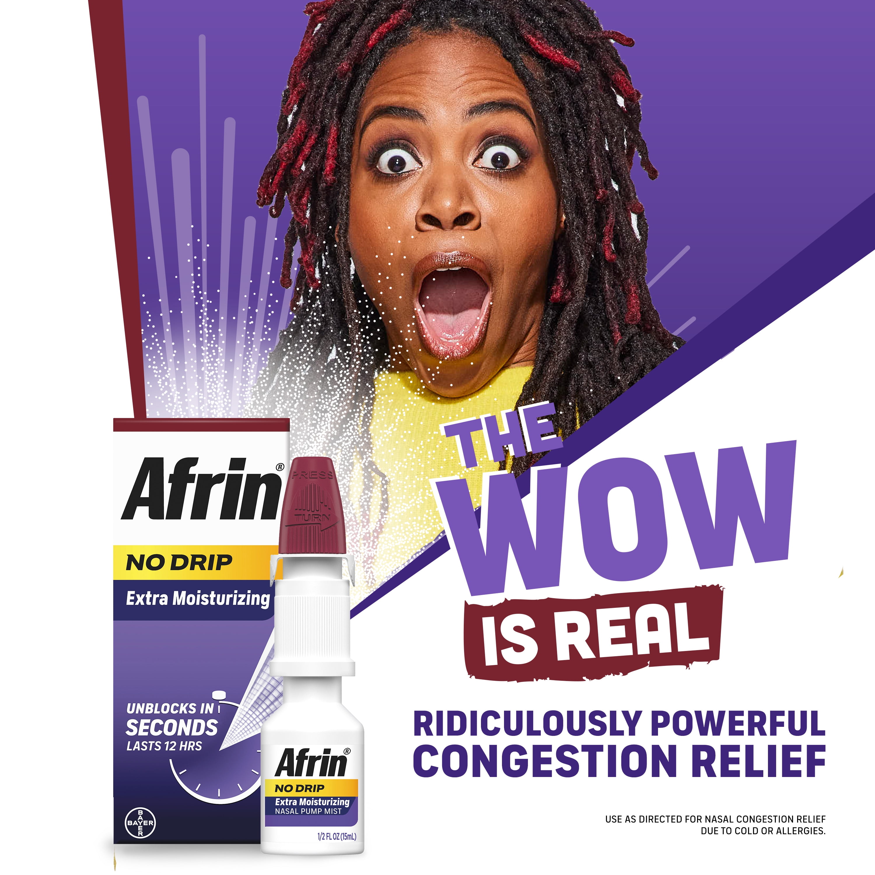 (3 pack) Afrin No Drip Extra Moisturizing Nasal Spray,12 Hour Congestion Relief, 15 mL, 2 Count