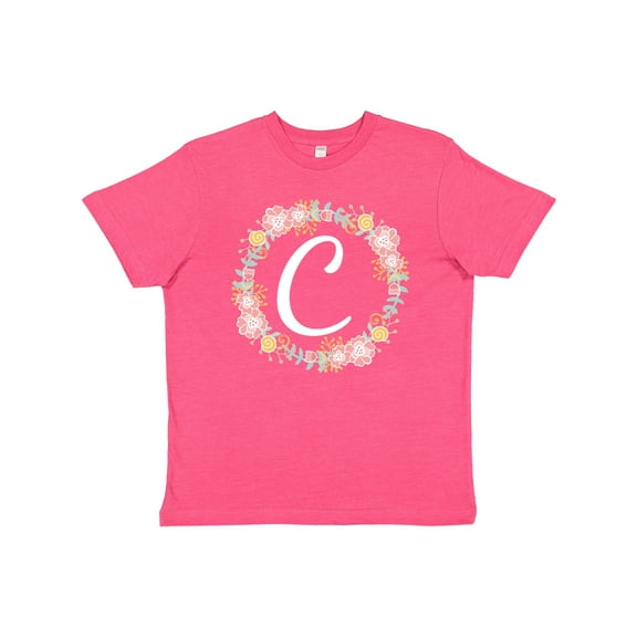 Inktastic C Monogram Alphabet Letter Rose Floral Wreath Youth T-Shirt