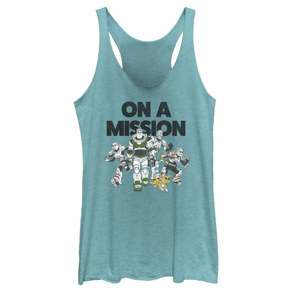 Women's Lightyear On a Mission Group Racerback Tank Top Tahiti Blue Large