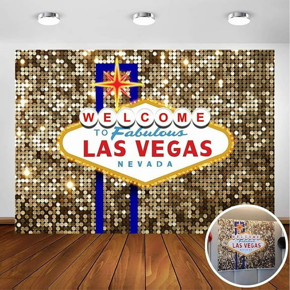Las Vegas Party Backdrop for Birthday Decorations Welcome to Las Vegas Fabulous Casino Night Poker Photography Background Gold Luxury Prom Costume Dress-up Party Photobooth (7x5ft)