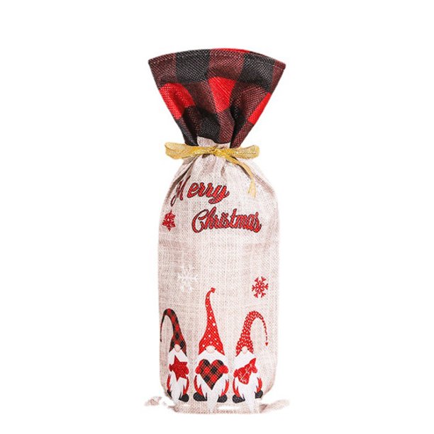 Puntoco Artículos de Navidad Imitación Lino Sin Rostro Anciano Cubierta de Botella de Vino Cuadros Rojos y Negros Puntoco Puntoco-2311