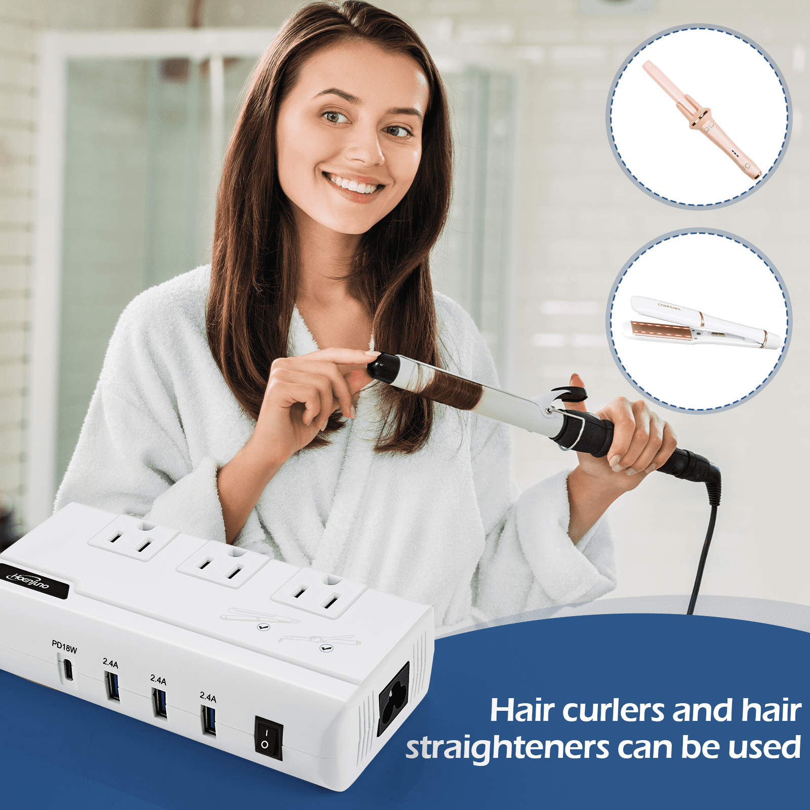 Hoenjuno Travel Voltage Converter 220V to 110V, 230W International Power Adapter for Hair Straightener/Curling Iron
