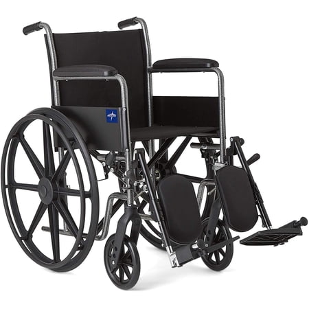 Medline K1 Comfort Medical Wheelchair, Elevating Legrests, Full Length Arms, 18" Seat