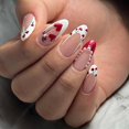 thumbnail image 1 of Uñas postizas adhesivas Sutaozhi 24 piezas almendra 3D perla corazón, 1 of 8