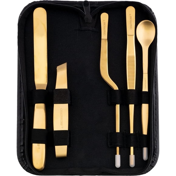 Ensemble Culinaire de 5 Pcs d'Outils de Placage Comprenant Pinces de Cuisine, Spatule, Cuillère à Sauce pour Placage (Doré)