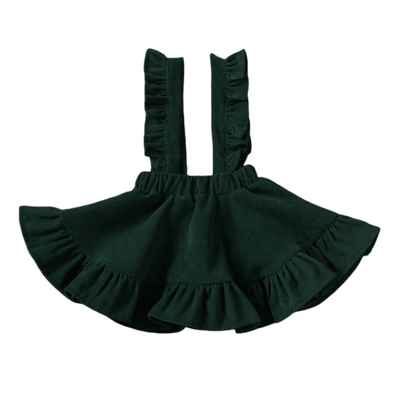 Toddler Baby Girls Corduroy Suspender Skirt Ruffle Hem Solid Color Sleeveless Strap Overall Dress