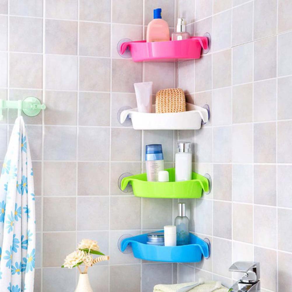 Blue Bathroom Waterproof Adjustable Toy Organiser Storage Bag Baby Suction Cup Bath Corner Triangle Blue & Pink