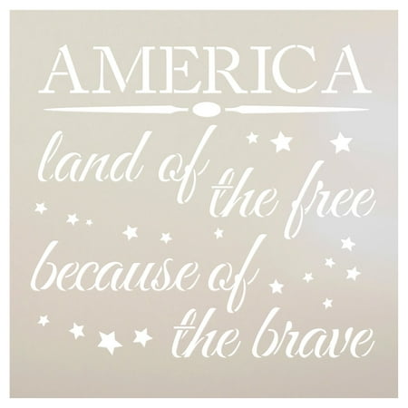America - Land of The Free Stencil by StudioR12 | Patriotic Word Art - Reusable Mylar Template | Painting, Chalk, Mixed Media | Use for Crafting, DIY Home Decor- STCL1233 SELECT SIZE (12