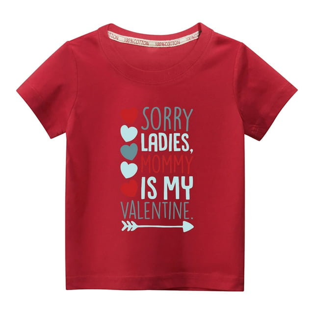 Penkiiy Haut à Manches Courtes Imprimé Cœur pour Enfants Garçons Filles, Couleur Unie, Col Rond, 9-10 Ans, Rouge