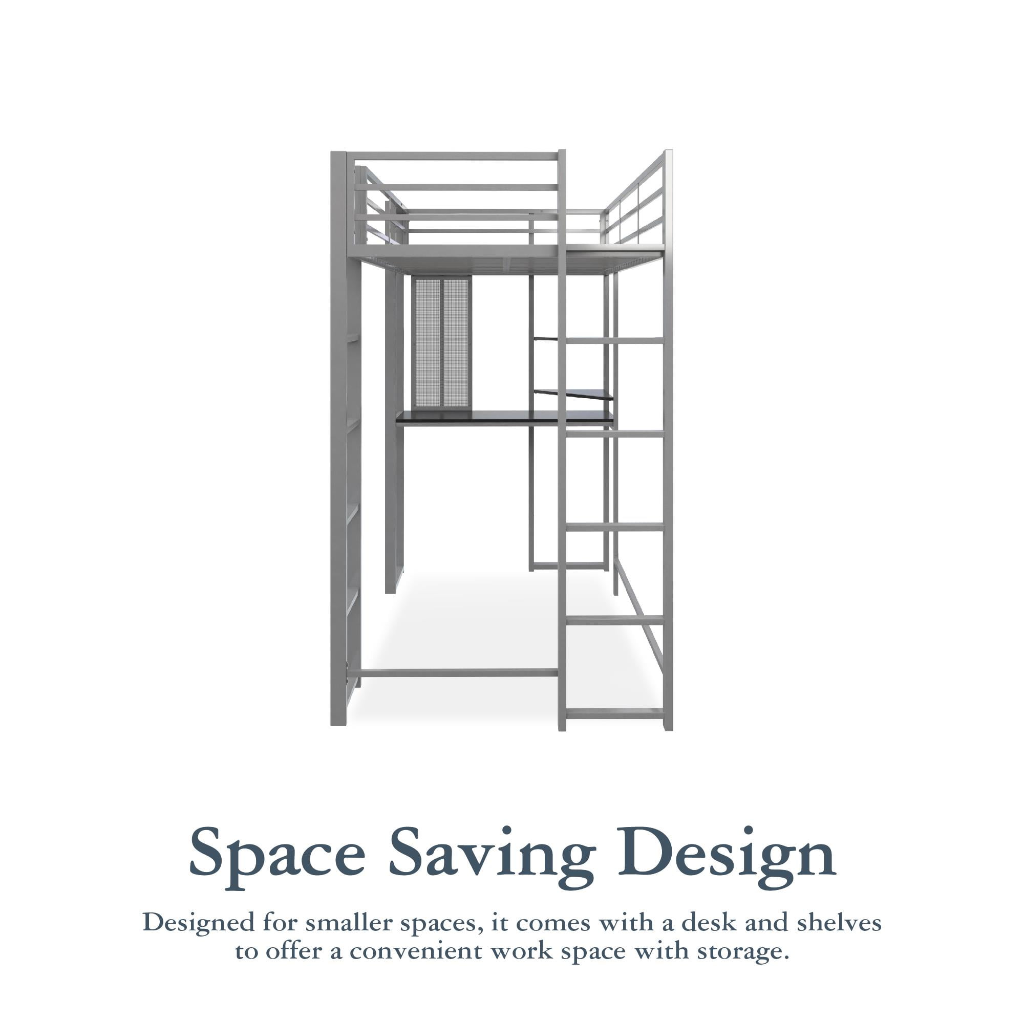 DHP Abode Twin Size Metal Loft Bed, Silver