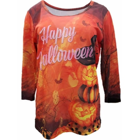 Womens Orange Witch Jack O'Lantern Fall Halloween Holiday Long Sleeve T-Shirt