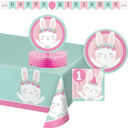 Creative Converting Pink Bunny Party 1st Birthday Party Kit, 27 Count