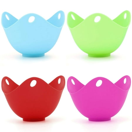 Set of 4 Silicone Egg Poachers Egg Poaching Cups with Ring Standers  for Microwave Stove Top and Instant Pot Egg