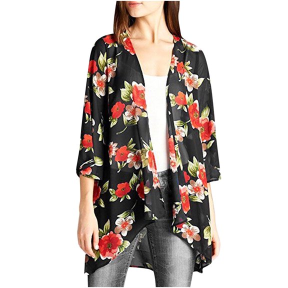 XWSHYW Summer Cardigan for Women Summer Loose Sand Sunscreen Cardigan Thin Style Cardigan Fashion Blouse Black L