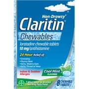 Claritin 24-Hour-Non-Drowsy Allergy Cool Mint Chewable Tablet, Antihistamine, 8 Count (Pack of 6)
