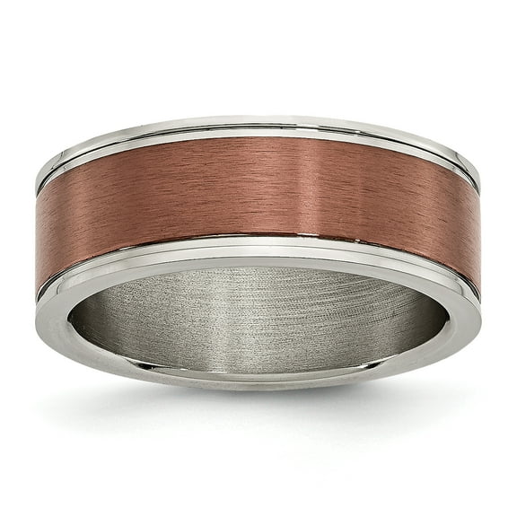 Titanium Grooved Edge 8mm Brown IP-plated Brushed/Polished Band