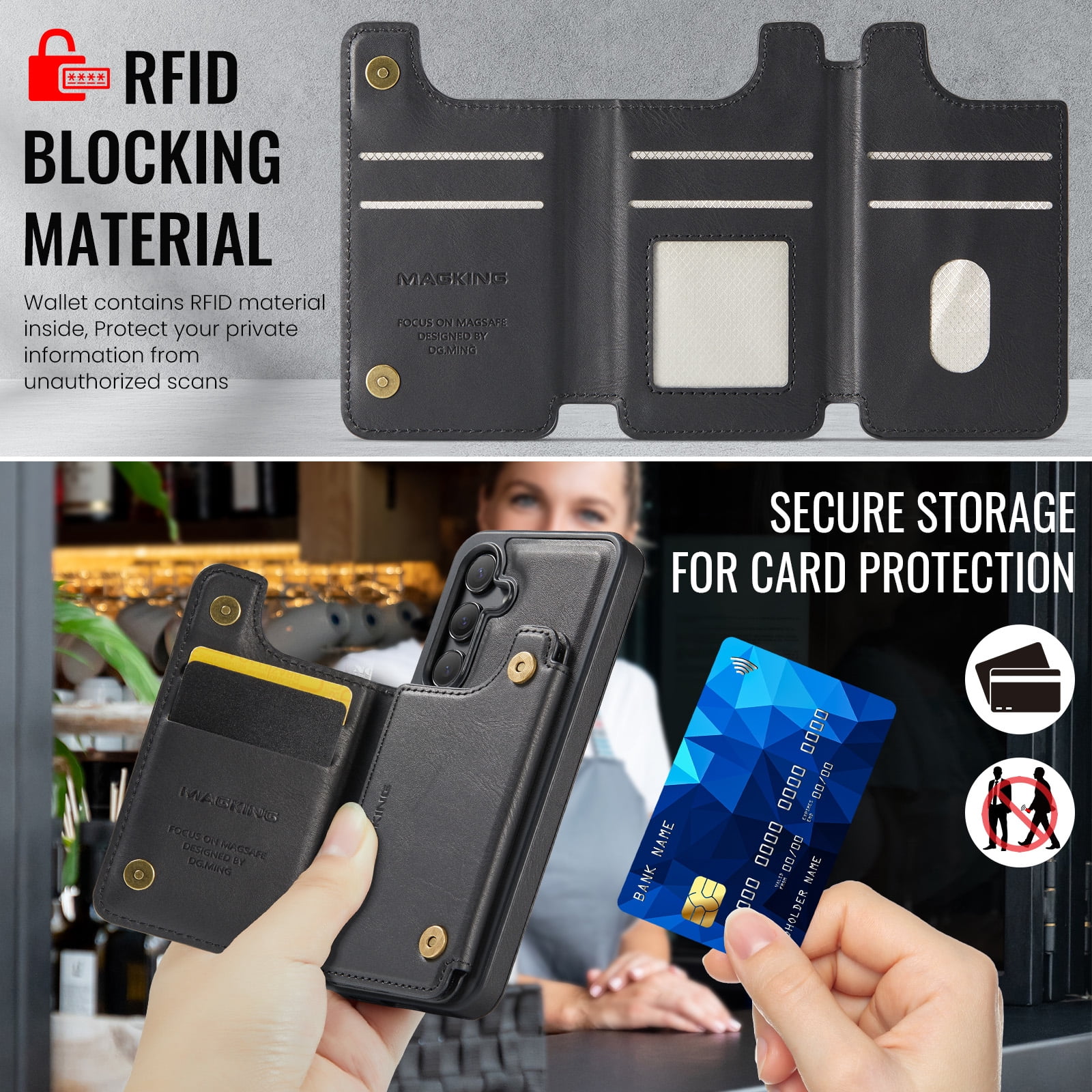 Designed for Samsung Galaxy S25 Wallet Phone Case,Magnetic Detachable Flip Card Holder,Back Flip Kickstand,Compatible with Mag-Safe,2-in-1 PU Leather Heavy Duty Shockproof Phone Case,Black