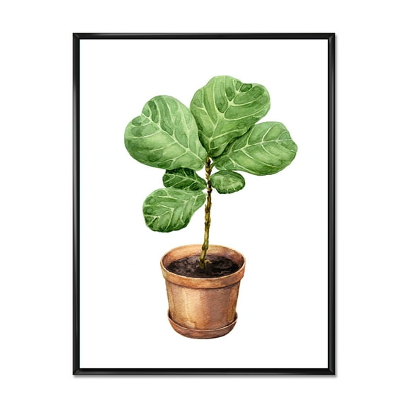 Designart 'Ficus Lyre Plant In Clay Flowerpot' Traditional Framed Canvas Wall Art Print