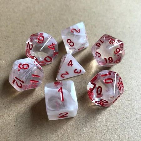 Christmas Dice Game KABOER 7 Pcs Multi Faceted Transparent Marble Pattern Hit Solid Color Sieve Dragon Bloody Dice Halloween New Year Xmas Gift ()
