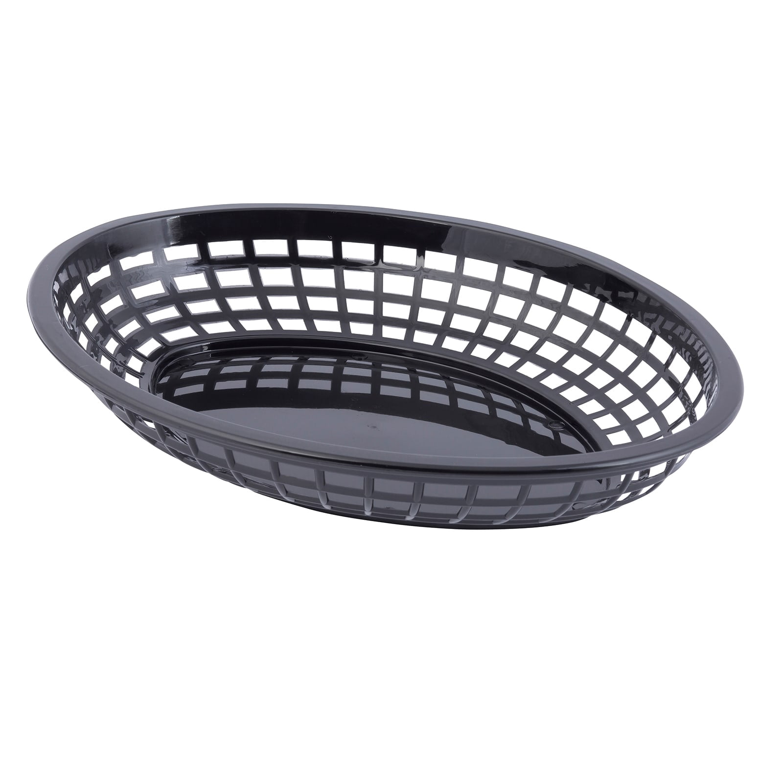 Tablecraft Oval Plastic Serving Baskets, 1-7/8"H x 8-7/8"W x 11-3/4"D, Black, Pack Of 12 Baskets